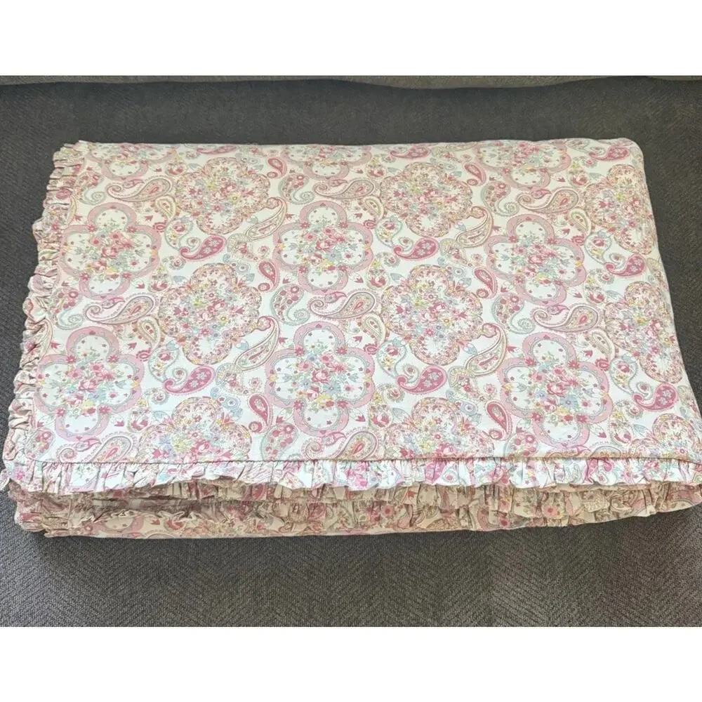 Vintage Taylor Linens DUVET Pink Floral Paisley Ruffled Full/queen & Bedskirt